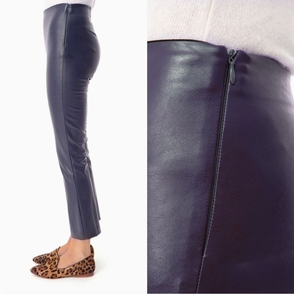 TUCKERNUCK Navy 'Ashford' Vegan Leather Side-Zip Ankle Flare High Leggings M - Picture 3 of 11